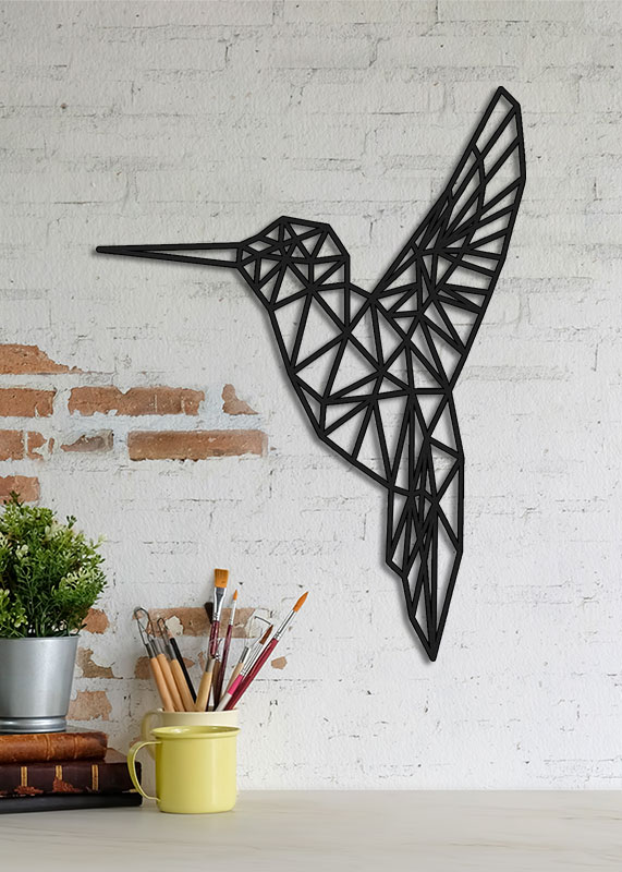 1-Kolibri-Acrylaat-dier-wanddecoratie-muurdecoratie-zwart-geometrisch