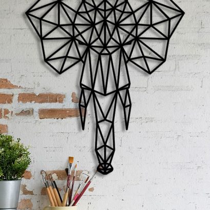 13-Olifantenkop-Acrylaat-dier-wanddecoratie-muurdecoratie-zwart-geometrisch