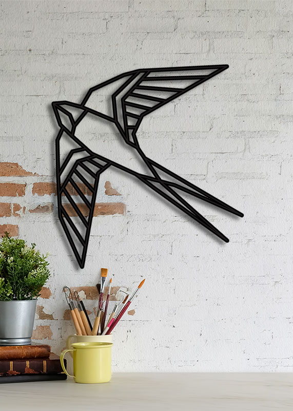 2-Zwaluw-Acrylaat-dier-wanddecoratie-muurdecoratie-zwart-geometrisch