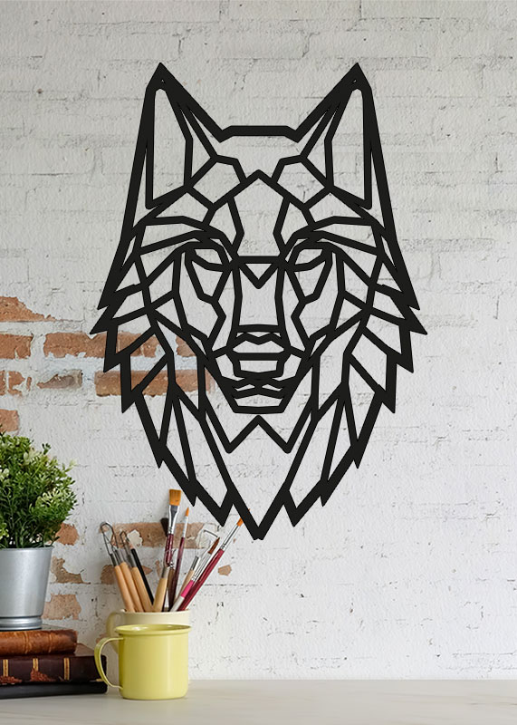 3-Wolvenkop-front-acrylaat-dier-wanddecoratie-muurdecoratie-zwart-geometrisch