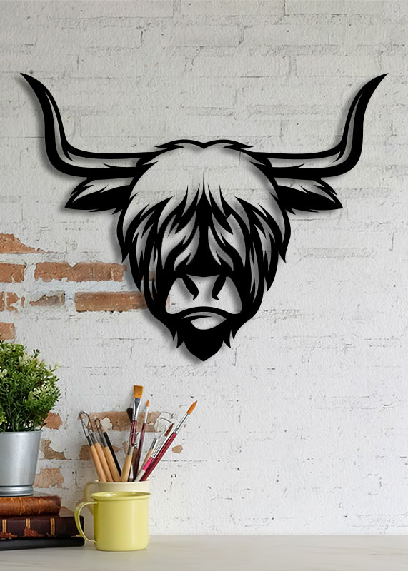 9-Schotse-Hooglander-acrylaat-dier-wanddecoratie-muurdecoratie-zwart-geometrisch